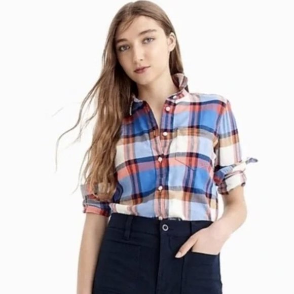 J. Crew Women's Red/Blue Pacey Plaid Classic-fit Boy button up Shirt Sz 0 - Picture 4 of 11